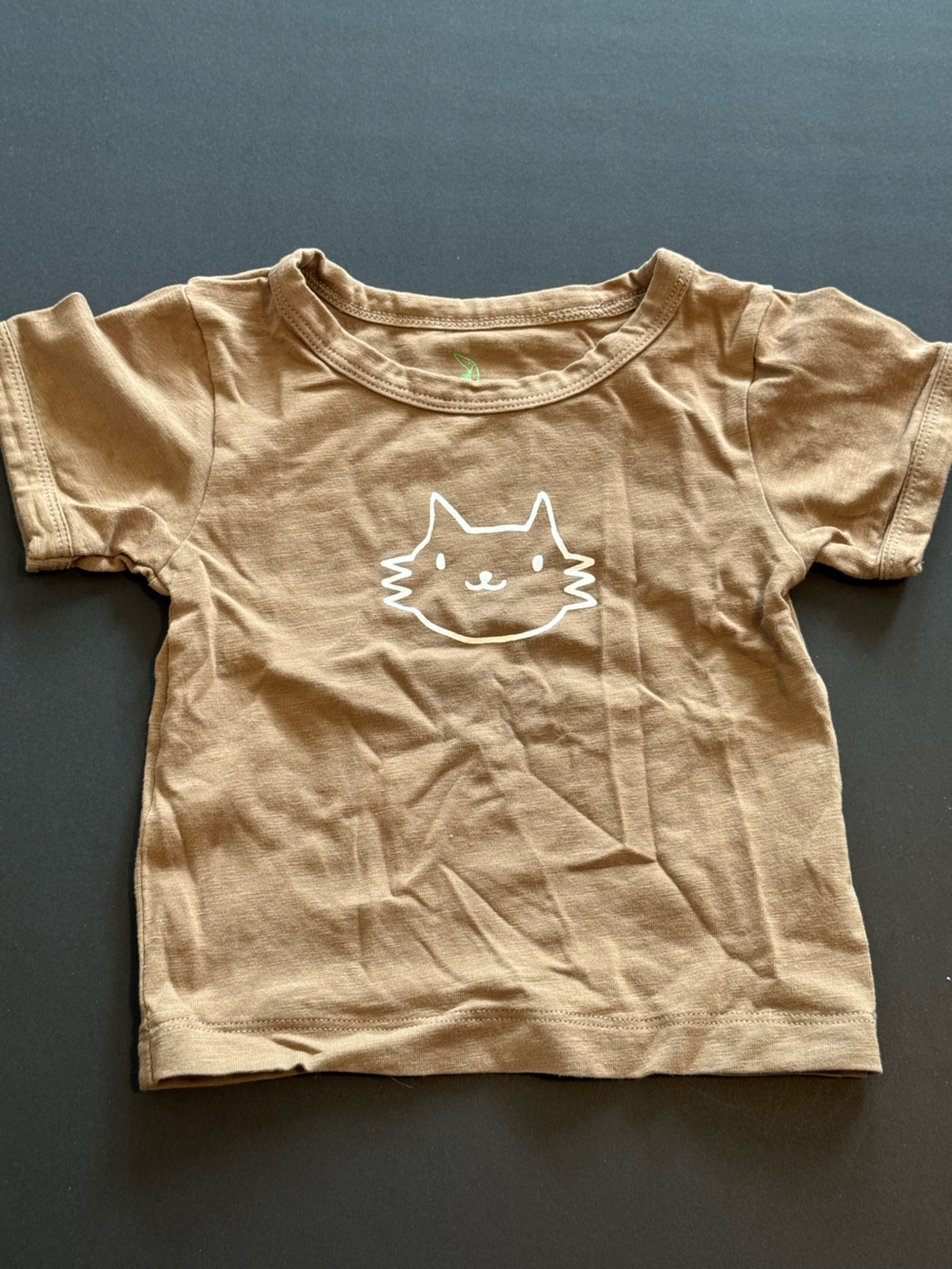 kate quinn Brown Tee with White Cat Face Graphic